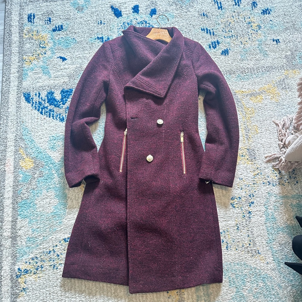 Guess Wool Blend Peacoat in Wine color